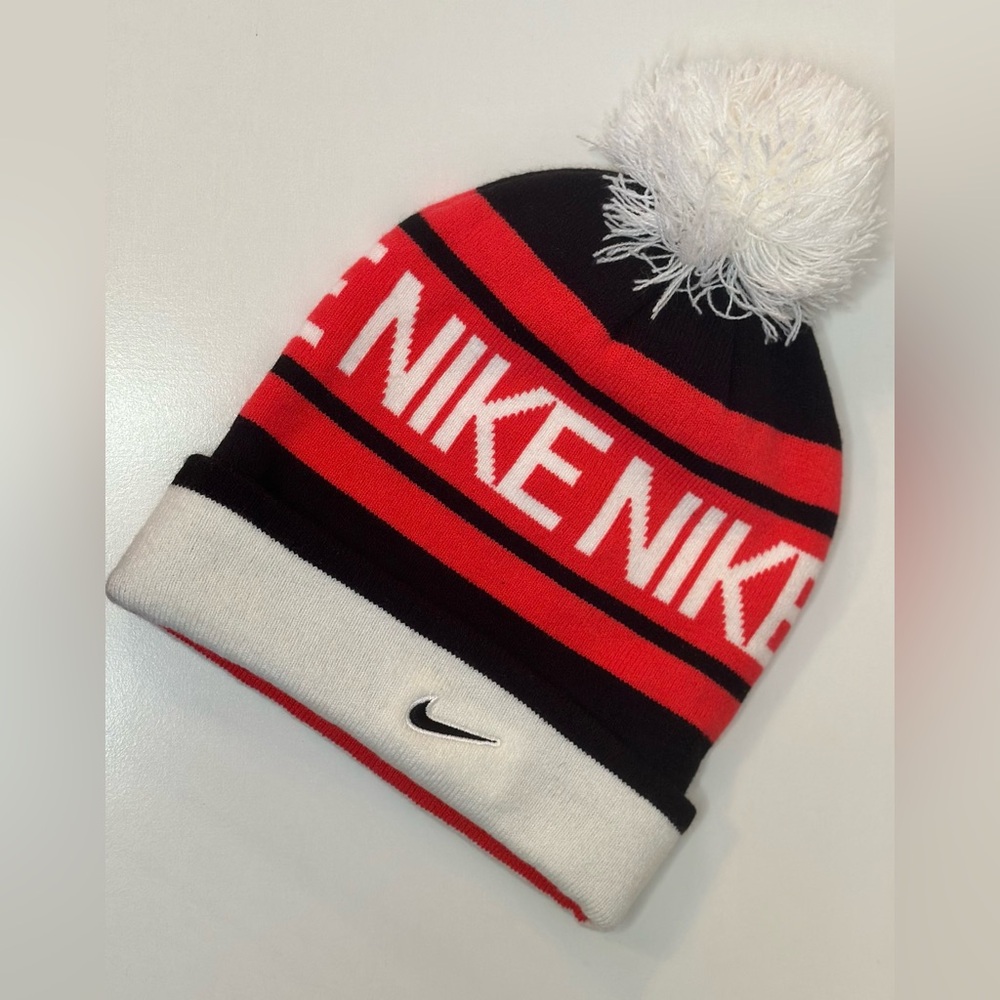 Nike Pom Pom Beanie Hat Cap Red Black White Striped Y2K
One size fits all, NWOT